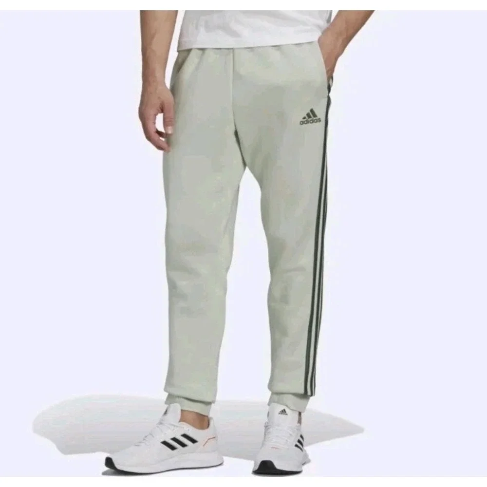 Adidas French Terry Tapered 3-Stripes Pants Mens S HL2271 Light Green Joggers